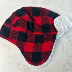 Tucker + Tate Red & Black Buffalo Check Trapper Hat w/Sherpa Lining. 2-4yrs.